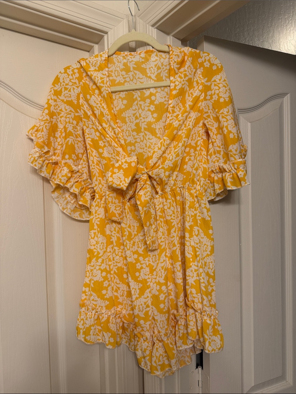 Yellow Floral Tie-Front Women’s Dress